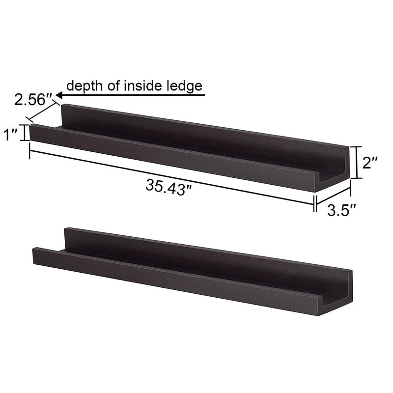 WELLAND Vista Photo Shelf Picture Ledge Floating Wall Shelves, 36-inch, Set of 2, Espresso - Image 5